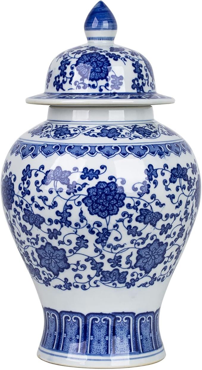 ZRLWIVE White and Blue Ceramic Ginger Jars Egg-Shell Porcelain Home 14‘’ China Decorative Mod... | Amazon (US)
