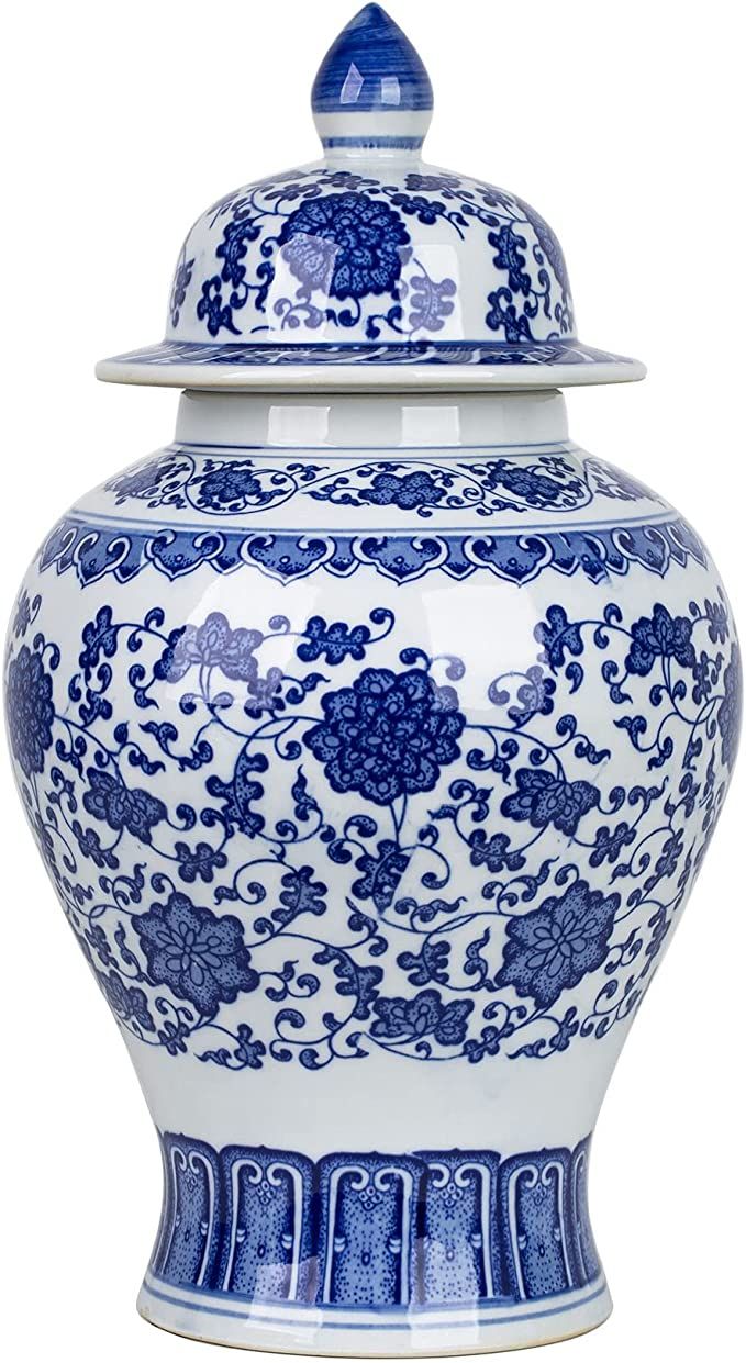 ZRLWIVE White and Blue Ceramic Ginger Jars Egg-Shell Porcelain Home 14‘’ China Decorative Mod... | Amazon (US)