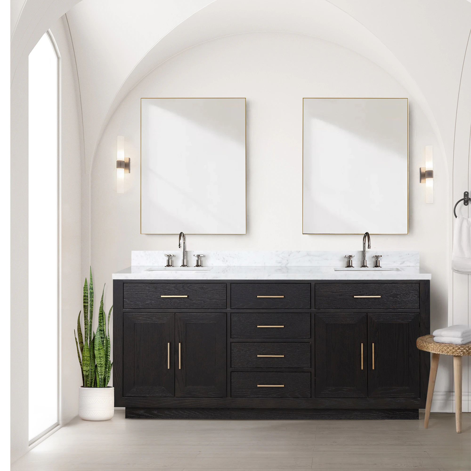 Lexora Gilroy 72-in Black Oak Undermount Double Sink Bathroom Vanity with White Carrara Marble Marble Top | LVGI72DJ100 | Lowe's