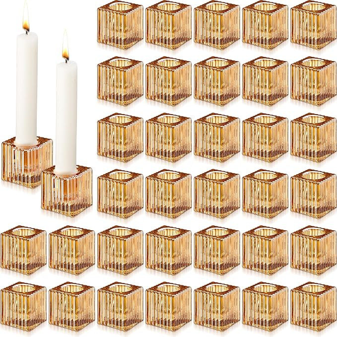 Hsei 36 Pcs Square Glass Taper Candle Holders Bulk 1.5 Inch Small Glass Candlestick Holders for 0... | Amazon (US)