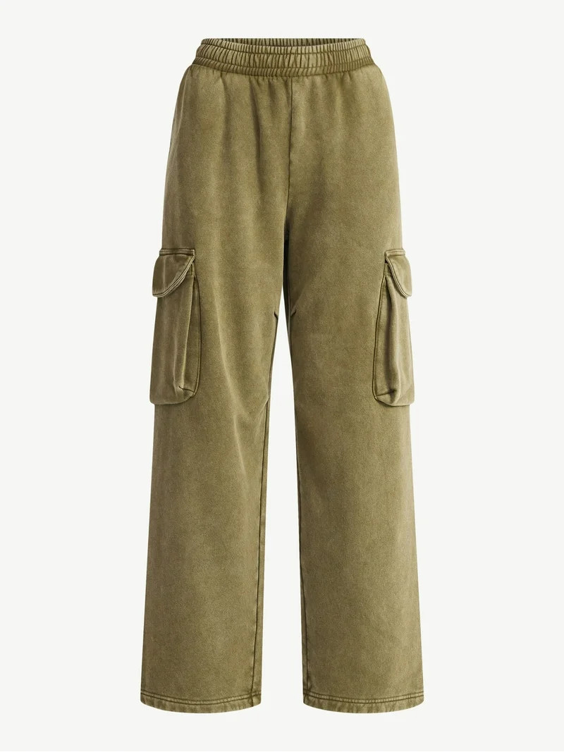 Scoop Women’s Mineral Washed Wide Leg Cargo Sweatpants, Sizes XS-XXL | Walmart (US)