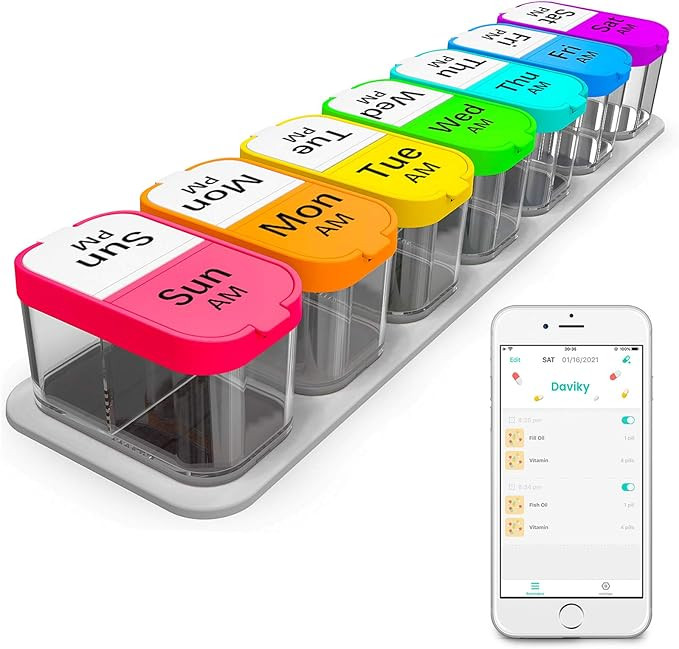 Daviky Extra Large Pill Organizer 7 Day, Smart XL Pill Box 2 Times a Day, Weekly Pill Organizer T... | Amazon (US)