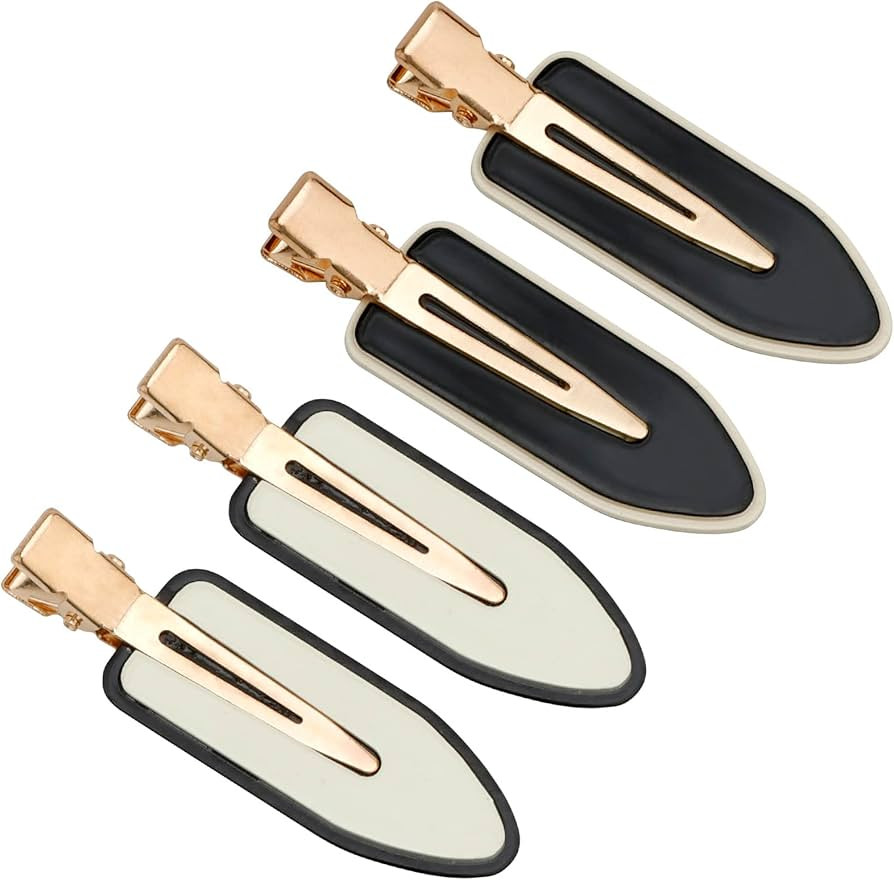 AMCAMI 4 PCS No Crease Hair Clips-No Bend Hair Clips for Styling Classic Black & White Flat Clip ... | Amazon (US)