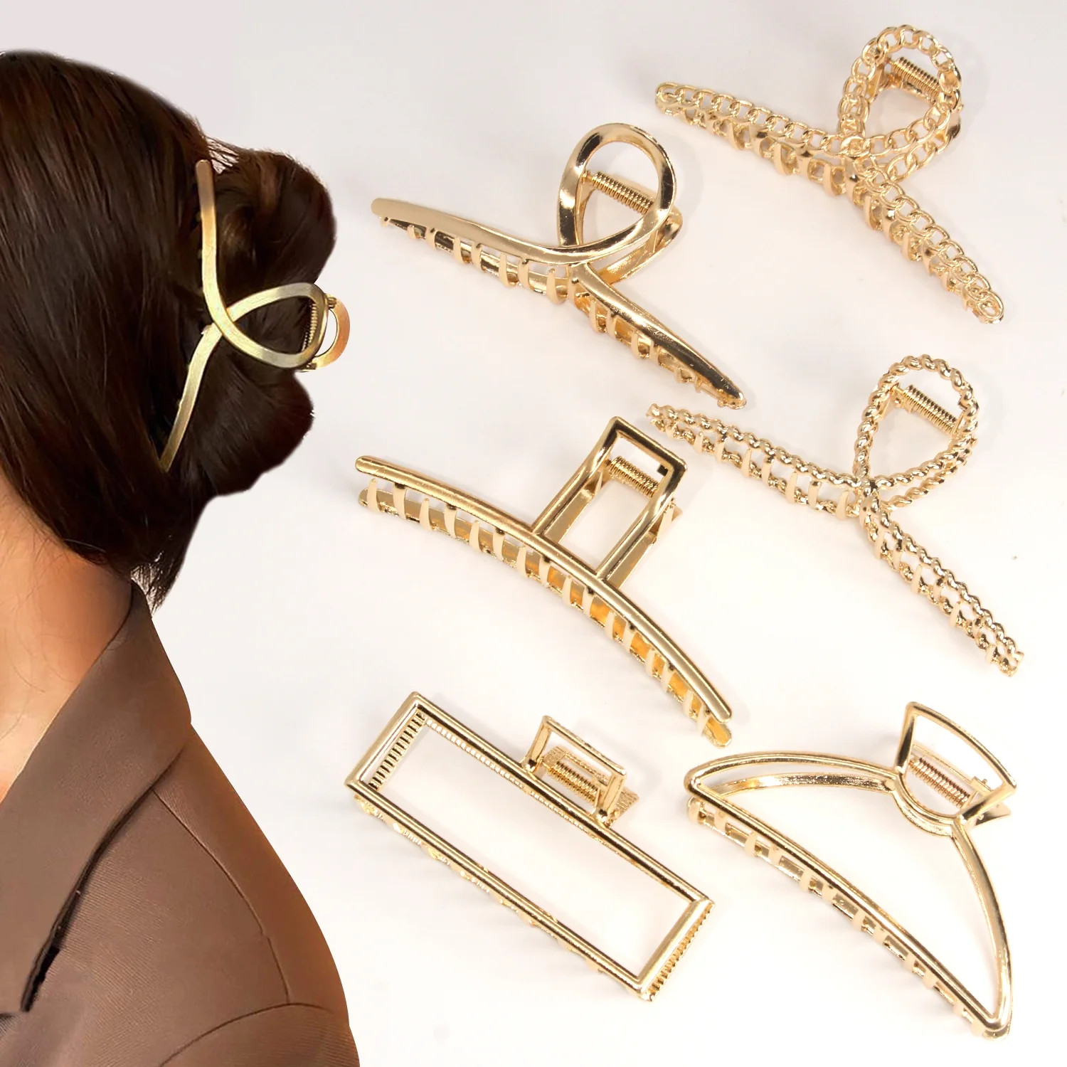 Style-Carry 6 Pcs Large Metal Hair Claw Clips for Thick Hair, Non-Slip Gold Color Jaw Clamps, Fas... | Walmart (US)