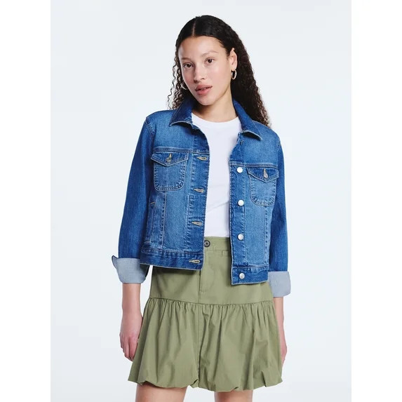 Free Assembly Women's Cropped Denim Jacket with Long Sleeves, Sizes XS-XXL | Walmart (US)