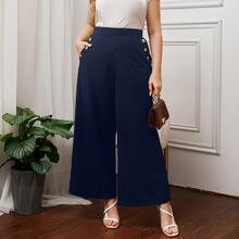 Plus Fake Button Wide Leg Trousers | SHEIN