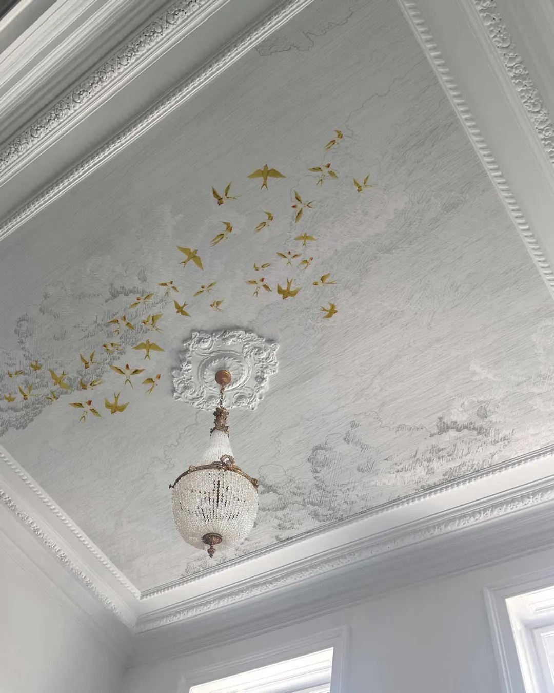 Ceiling Wallpaper – Gold Birds Cloud Mural, Swallow Art Deco Ceiling Roll, Peel and Stick | Etsy (Global)