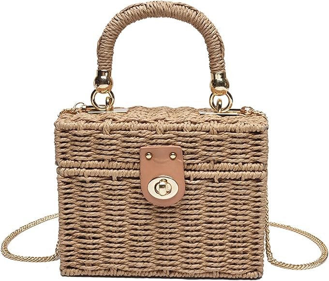 Women's Straw Bag Vintage Basket Purse Summer Beach Handbag Rattan Crossbody Bag Casual Vacation | Amazon (US)