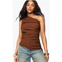 Womens Woven One Shoulder Ruched Top - Brown - 10 | boohoo (US & Canada)