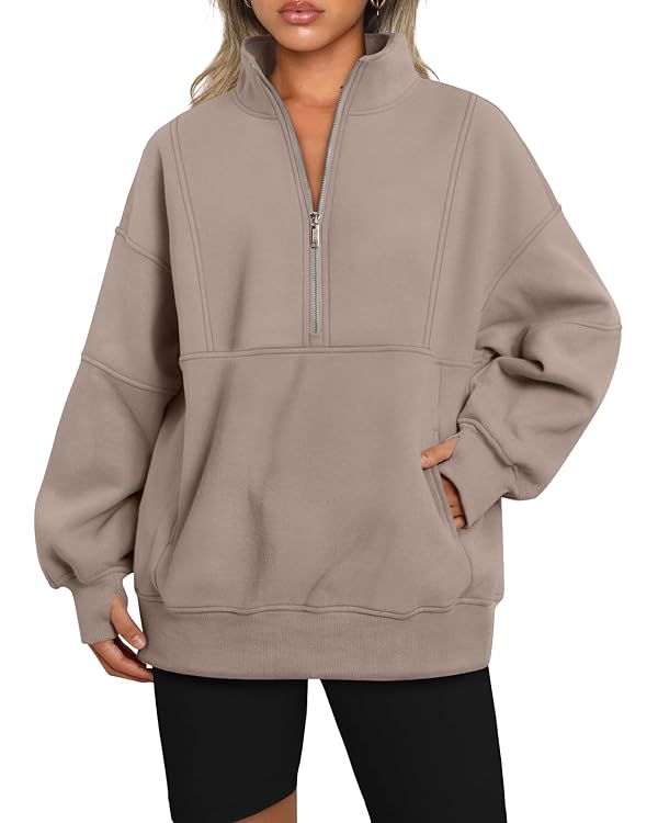 AUTOMET Women's Half Zip Oversized Sweatshirts Fleece Long Sleeve Hoodies Casual Sweaters with Po... | Amazon (US)