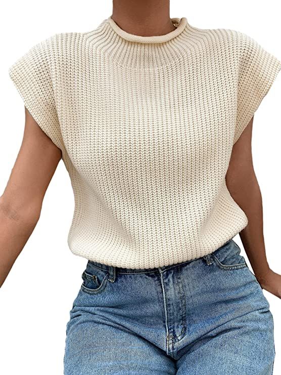 GORGLITTER Women's Mock Neck Short Cap Sleeve Sweater Vest Casual Solid Knit Pullover Top | Amazon (US)