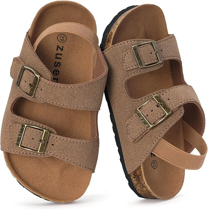 ZUSERIS Kids Toddler Sandals Boys Girls Cork Footbed Slides Summer Double Buckle Slippers Comfort... | Amazon (US)