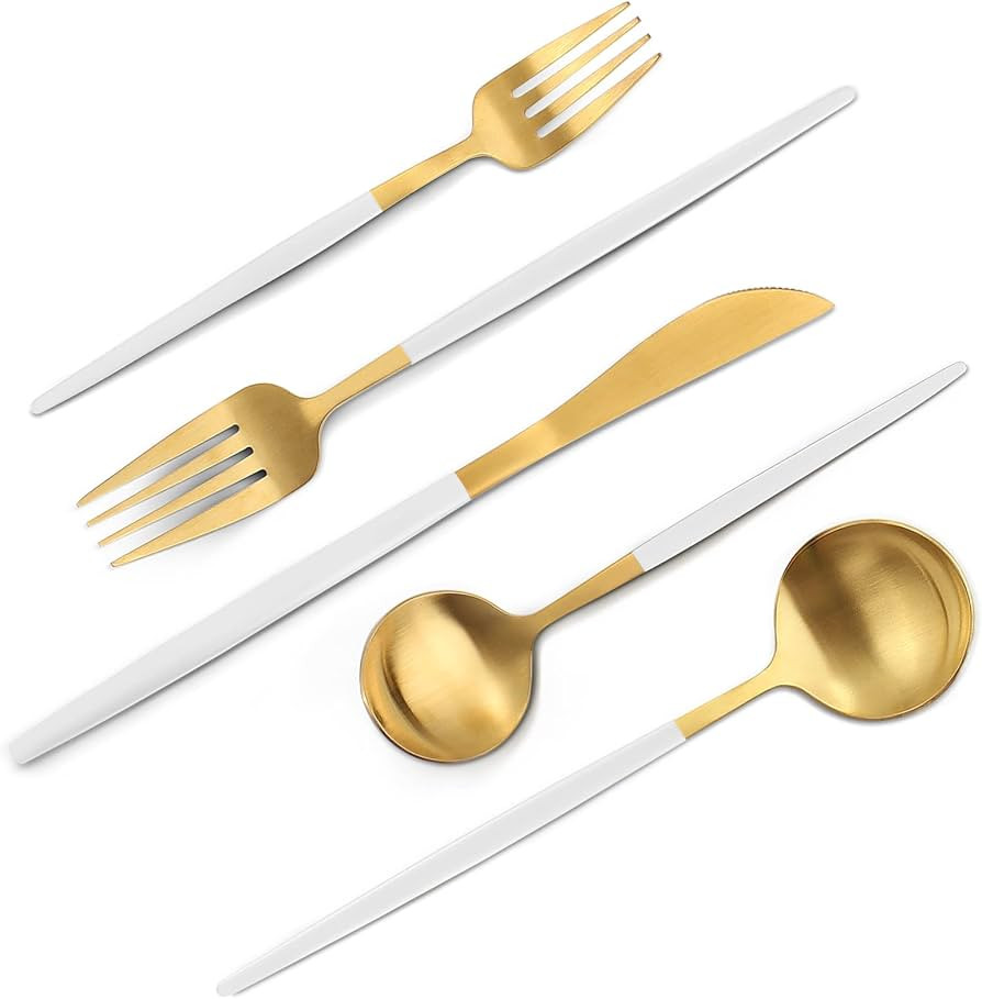 VANVRO Matte White Gold Silverware Set, 20-Piece Stainless Steel Flatware Set, Satin Finish table... | Amazon (US)