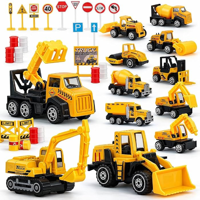 TOY Life 35 PCS Construction Toys, 12 Mini Construction Vehicles with Accessories, Excavator Bull... | Amazon (US)