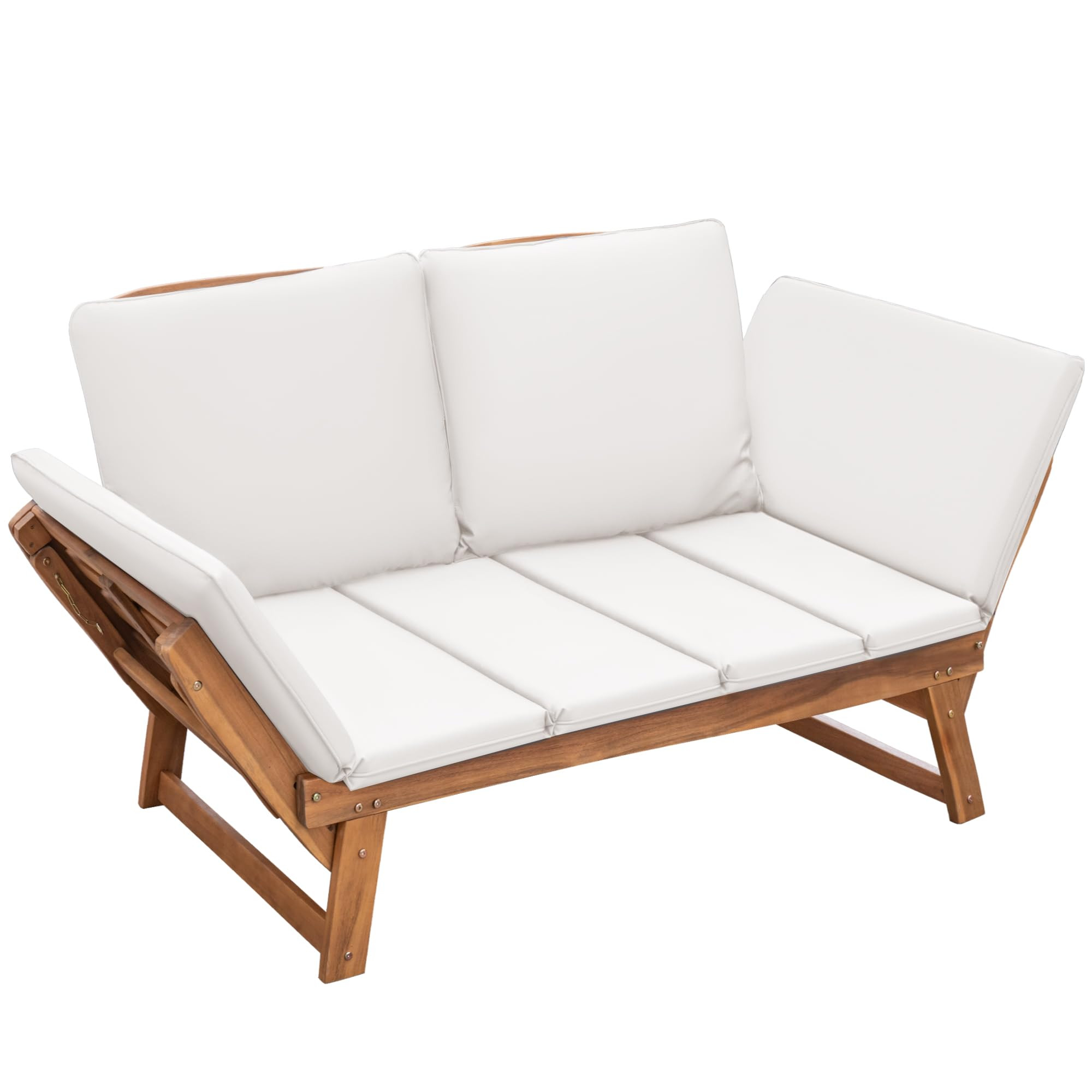Devoko Sofá de madera de acacia para exteriores con reposabrazos ajustables, sofá convertible a... | Amazon (US)