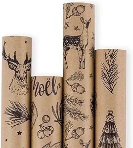 RUSPEPA Christmas Wrapping paper - Brown Kraft Paper with Black Christmas Elements Print Paper - ... | Amazon (US)