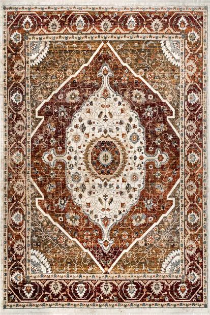 Beige Aaliyah Medallion Fringed Area Rug | Rugs USA