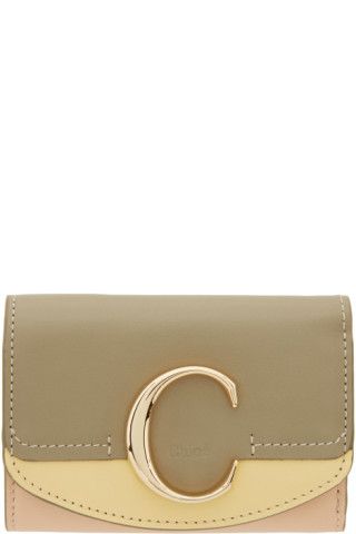 Khaki & Pink 'Chloé C' Trifold Wallet | SSENSE