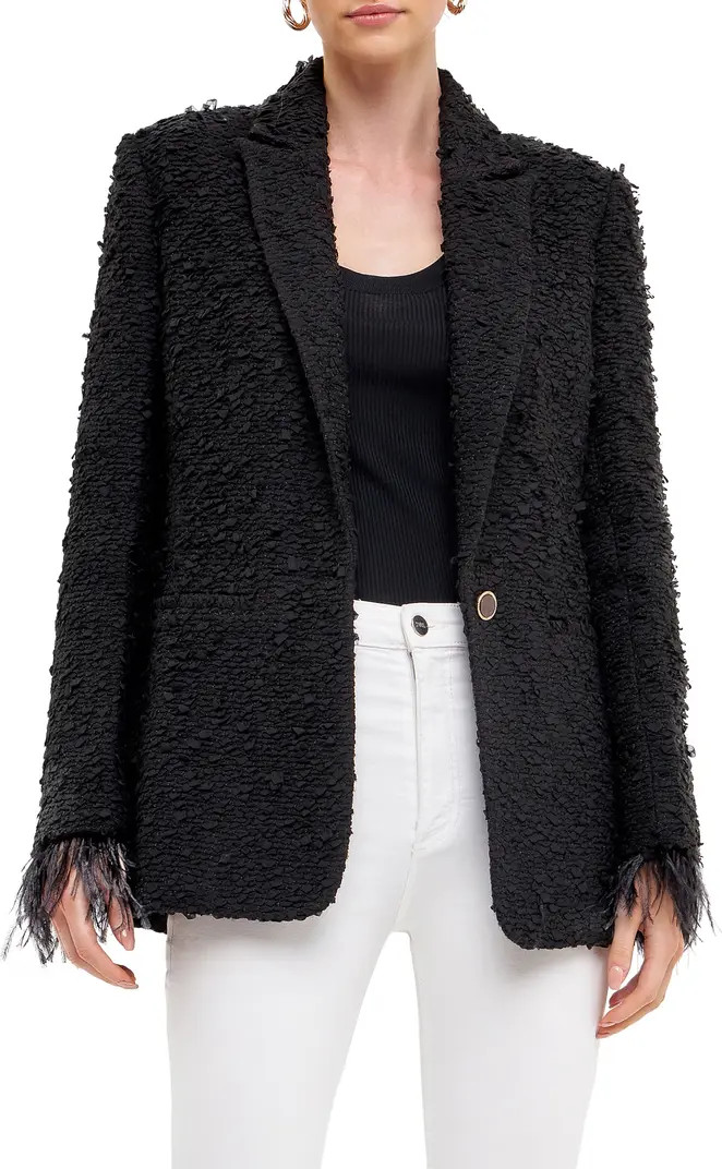 Endless Rose Feather Cuff Tweed Blazer | Nordstrom | Nordstrom