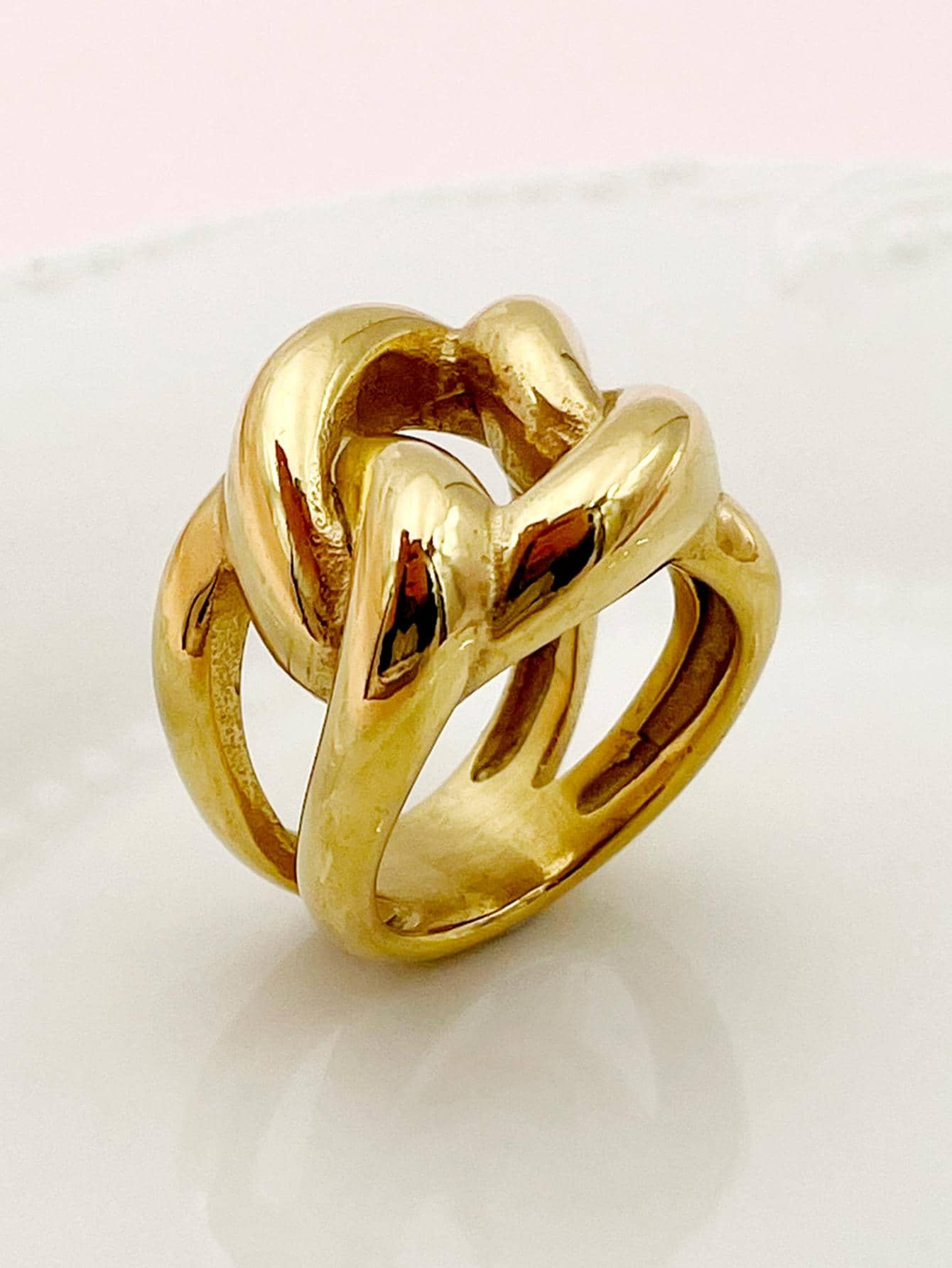 Mazuer 1pc Vintage 18k Gold Plated Stainless Steel Chunky Chain Band Ring For Women, Suitable For... | SHEIN