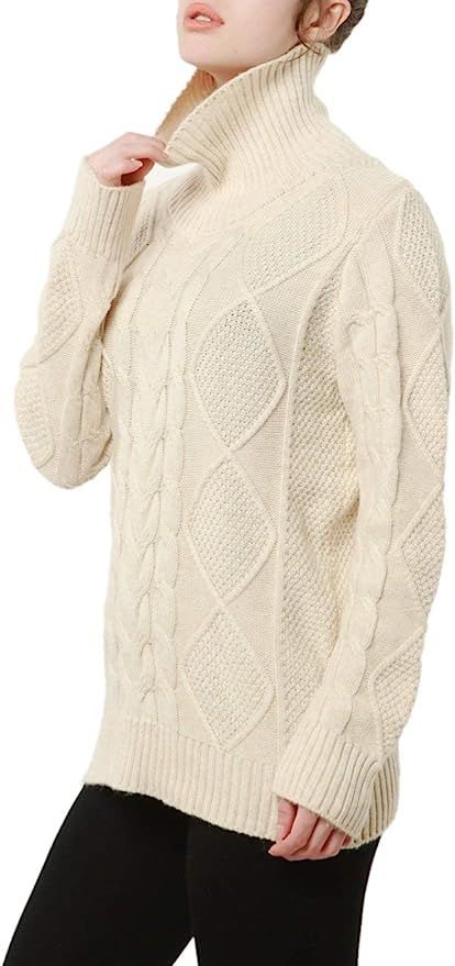 Ailaile Cashmere Wool Sweater Women's Twist Thick Turtleneck Pullover Female Loose Knitted Jumper | Amazon (US)