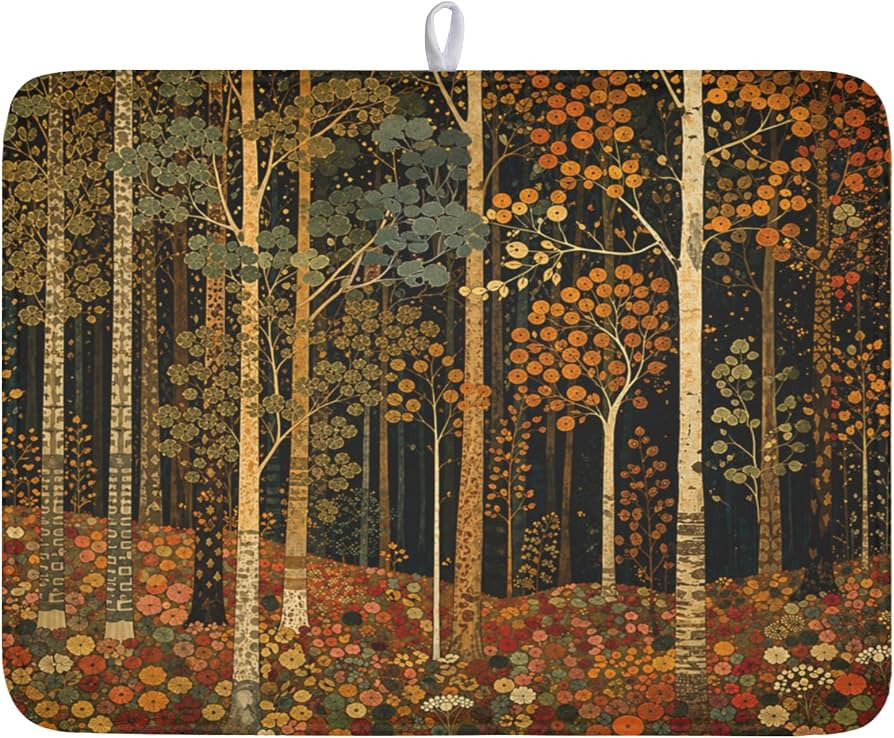 Fall Dish Drying Mat for Kitchen Counter Autumn Forest Vintage Botanical Nature Microfiber Dish D... | Amazon (US)