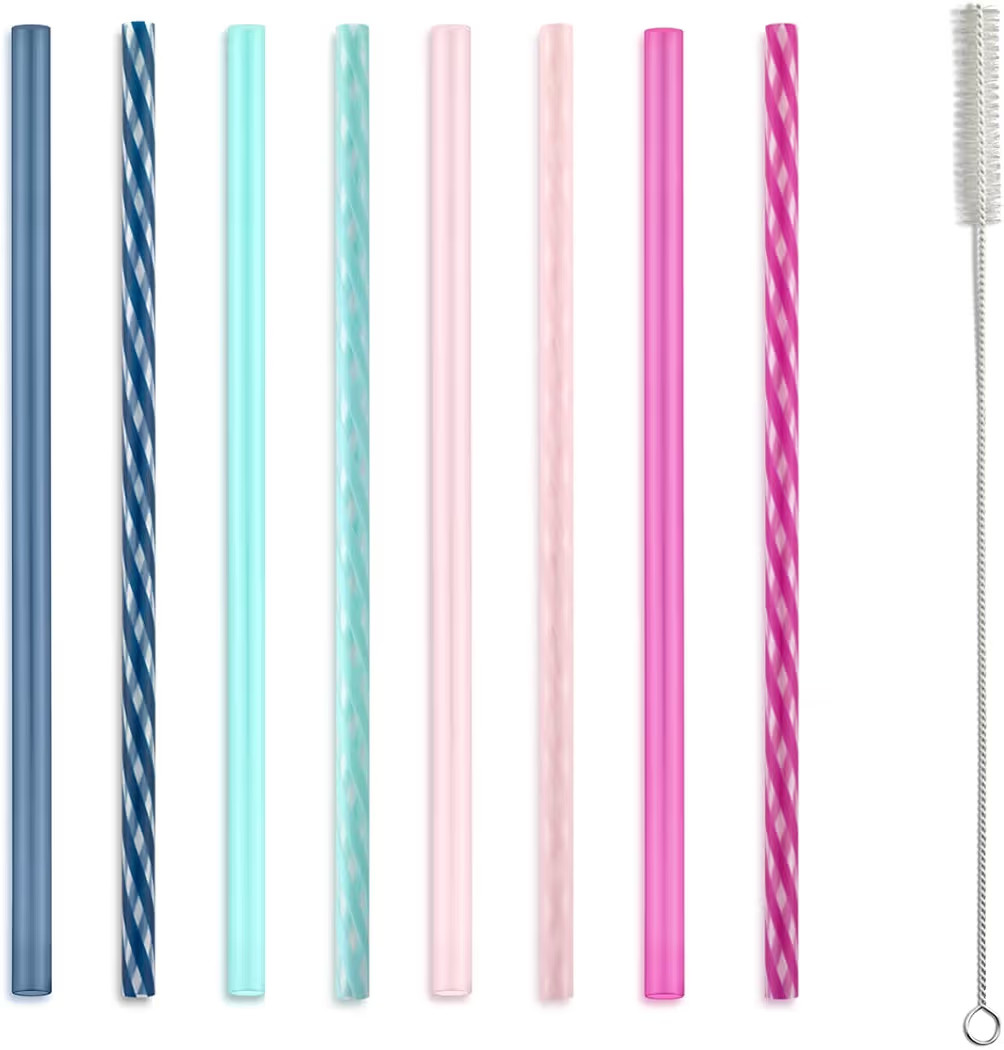 Ello Impact 8 Pack Reusable Plastic Straws, Dishwasher Safe, BPA-Free with Cleaning Brush,Rosewat... | Amazon (US)