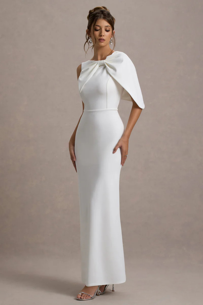 Jamela | White One-Sleeve Maxi Dress | Club L London