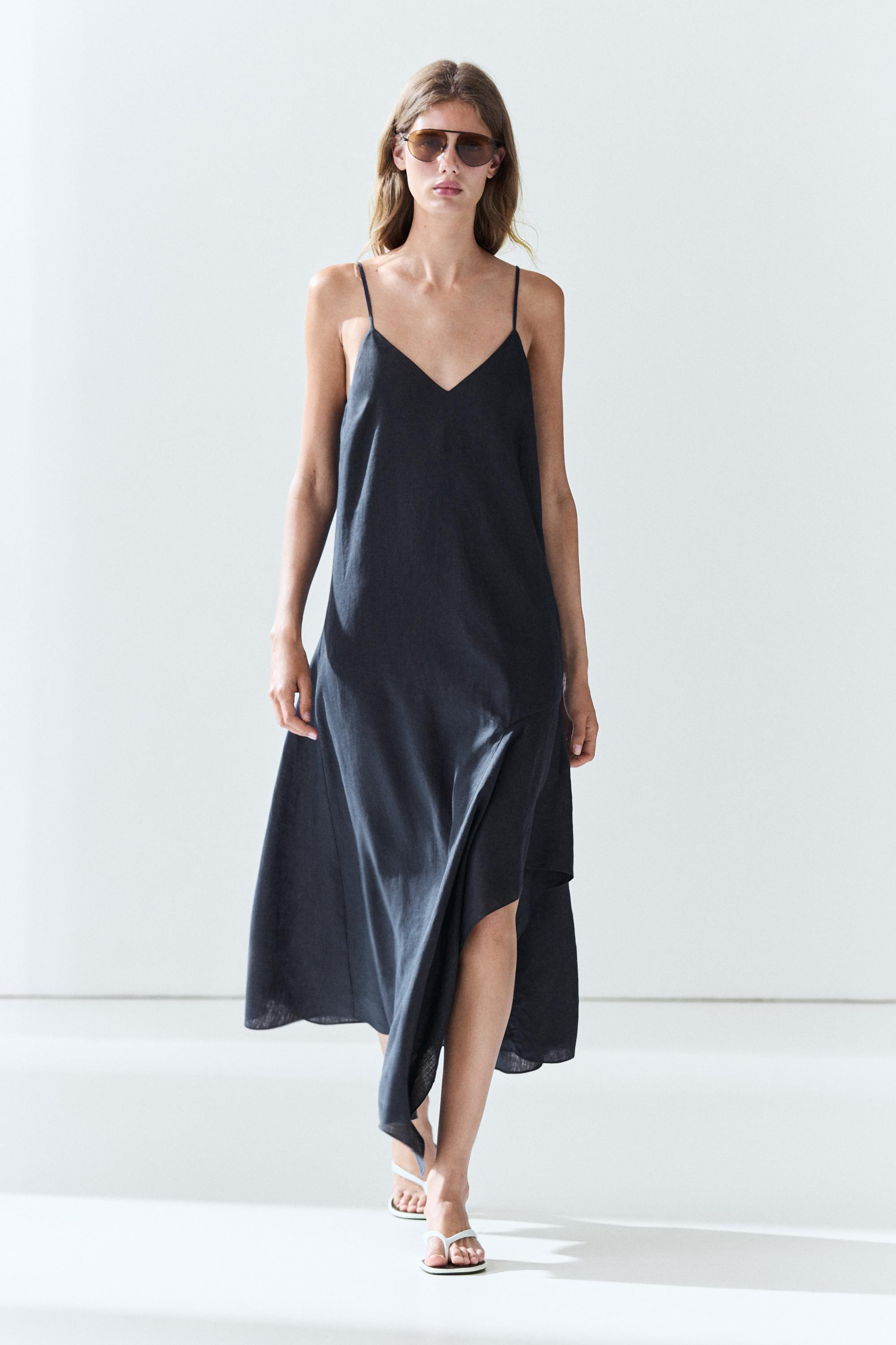 100% linen asymmetric midi dress | Massimo Dutti UK