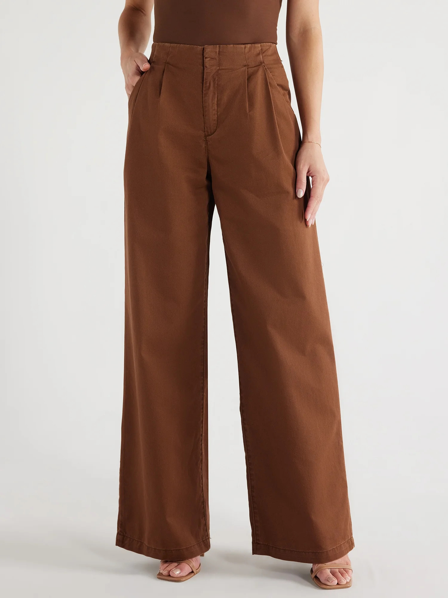 Sofia Jeans Women's Lightweight Luxe Mid Rise Wide Leg Trousers, 32" Inseam, Sizes 0-20 | Walmart (US)