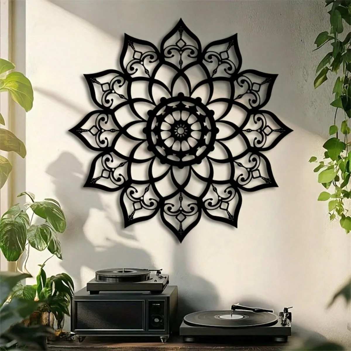 HELLOYOUNG Large Metal Mandala Wall Art Black Floral Sculpture  Atmosphere Accessories Crafted Fr... | Walmart (US)