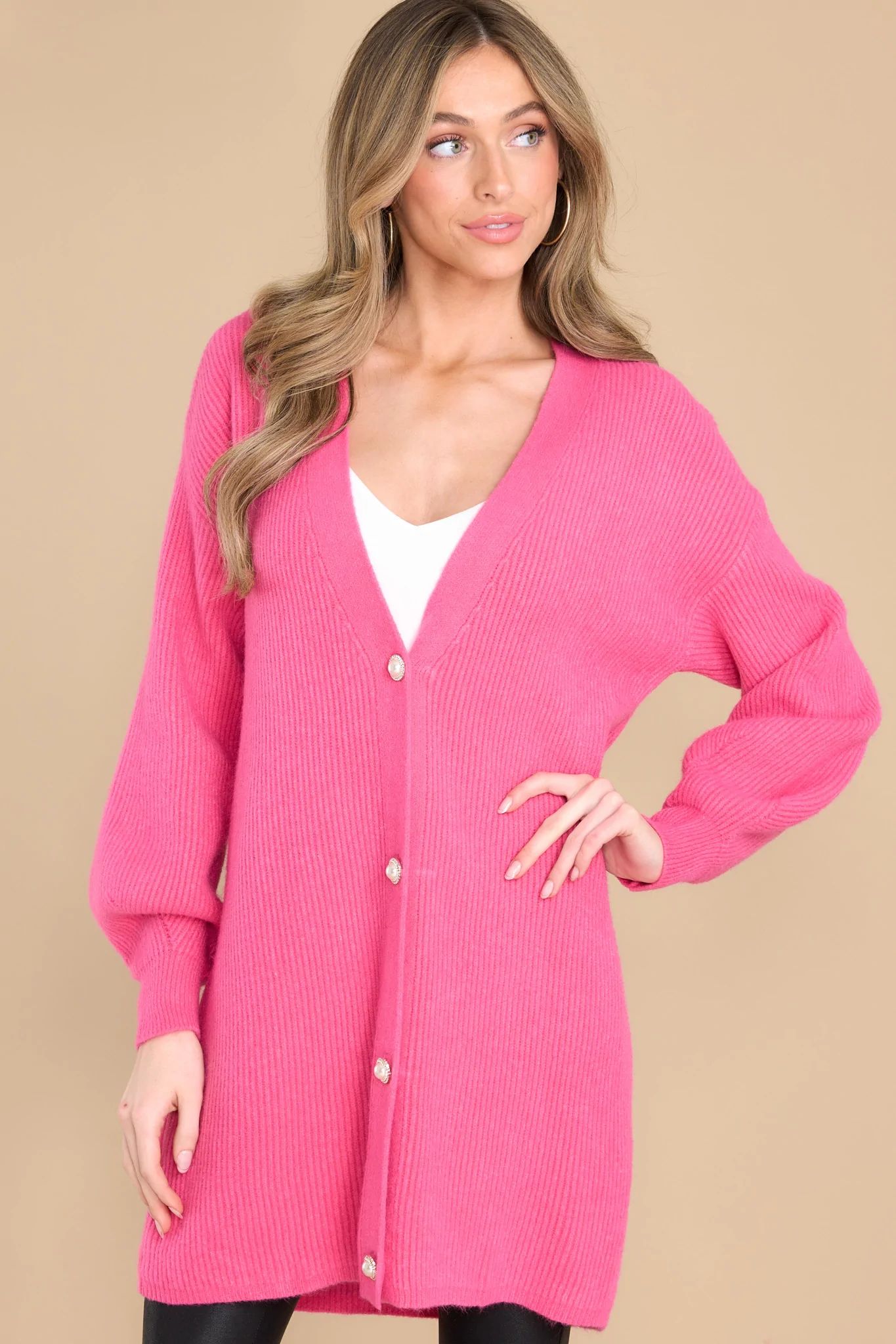 All Buttoned Up Hot Pink Cardigan | Red Dress 