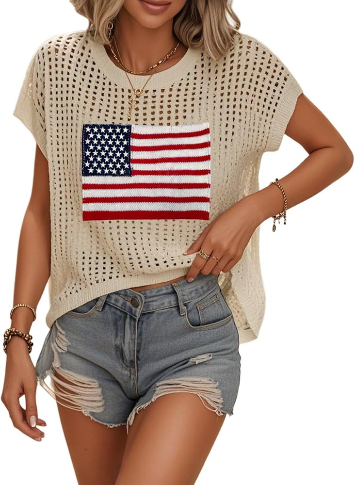 Womens Summer Crochet Tops Hollow Out Cap Sleeve Cover Up Tank Top Pullover Sweater Vest Beach Va... | Amazon (US)