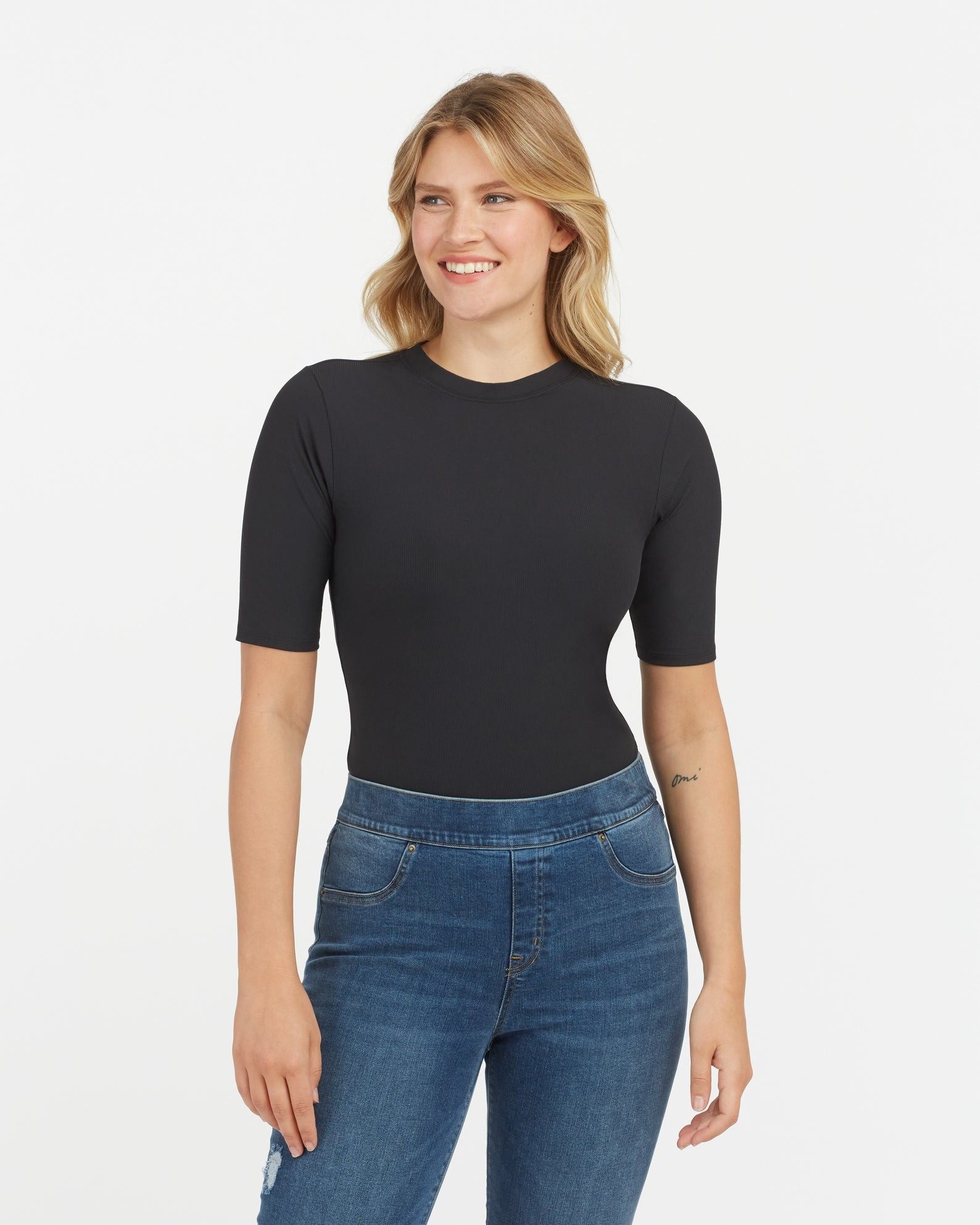Suit Yourself Ribbed Crew Neck Short Sleeve Bodysuit | Spanx