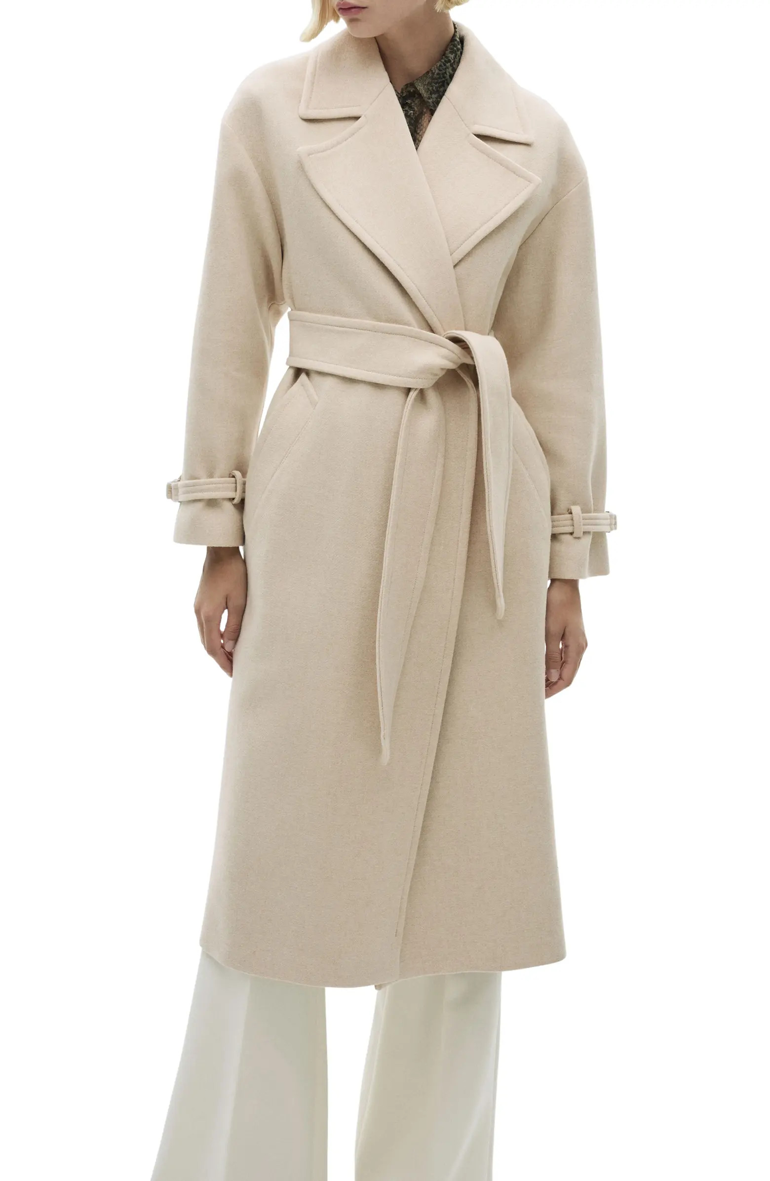 MANGO Tie Belt Wool Blend Coat | Nordstrom | Nordstrom