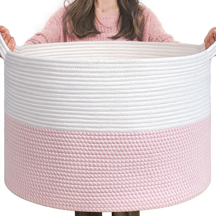 INDRESSME XXXLarge Storage Basket with Handle, Pink Laundry Basket for Nursery Stuffed Animal Sto... | Amazon (US)