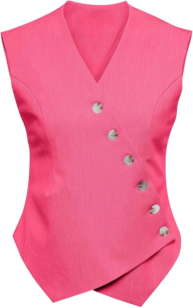 Cicy Bell Womens Waistcoat Vest Sleeveless Blazers V Neck Button Up Asymmetrical Hem Work Office ... | Amazon (US)