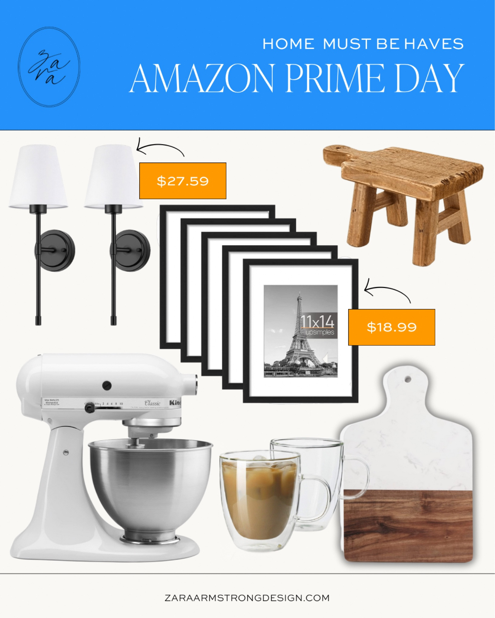 Amazon prime day deal: home decor favorites 

- wall photo frames | wall sconces | marble cutting board | glass coffee mugs | kitchenaid mixer 

#LTKunder50 #LTKhome #LTKxPrimeDay