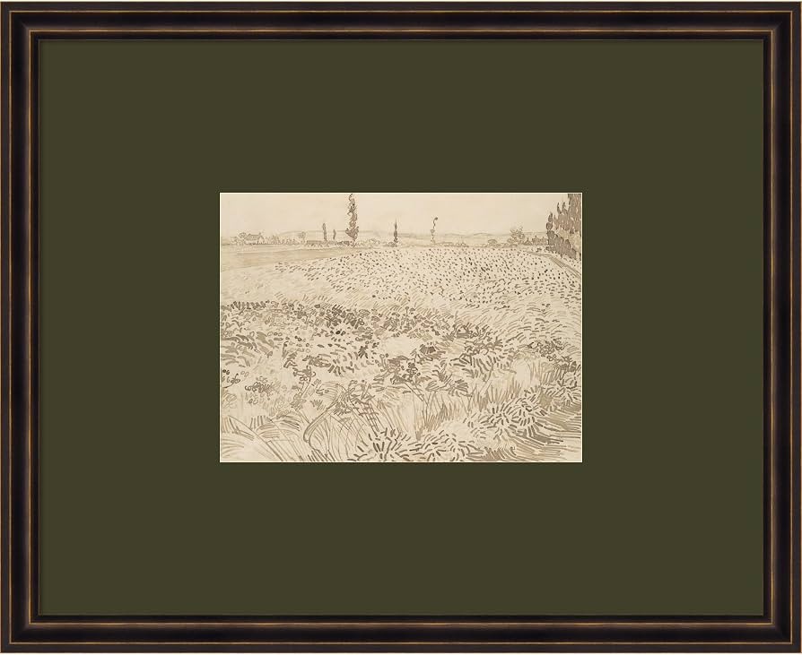 Kate and Laurel Framed Wall Art Print Wheat Field Van Gogh by Nostalgia Prints, 22 x 18, Dark Bro... | Amazon (US)