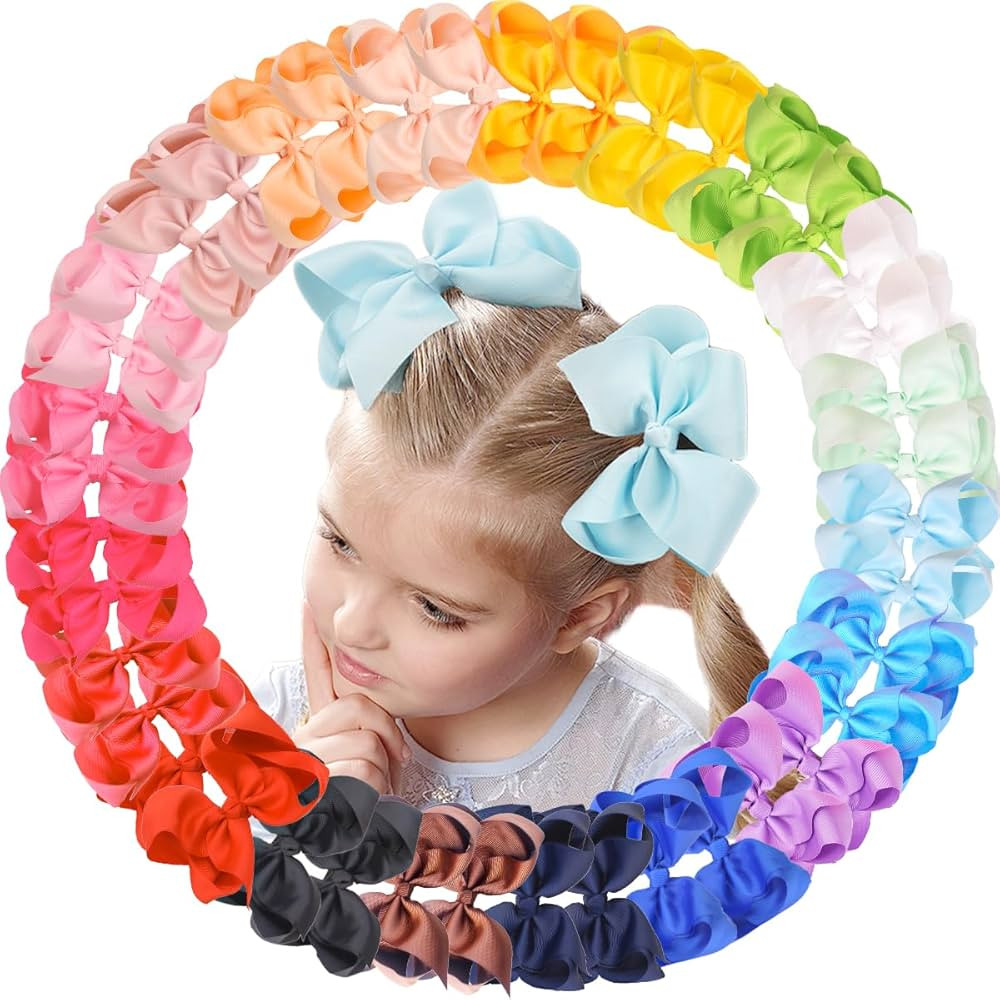 C\u00c9LLOT Big Bows for Girls 40 PCS Grosgrain Ribbon Boutique 6 Inch Hair Bow Alligator Clips F... | Amazon (US)