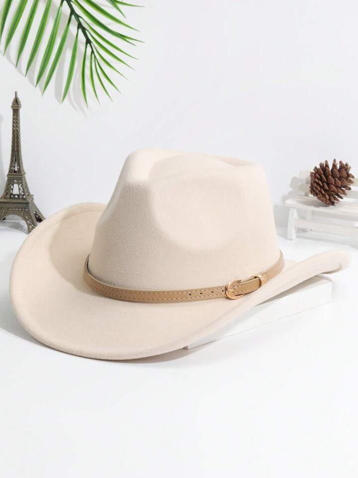 1pc Unisex Belt Decor Cowboy Vintage Fedora Hat | SHEIN