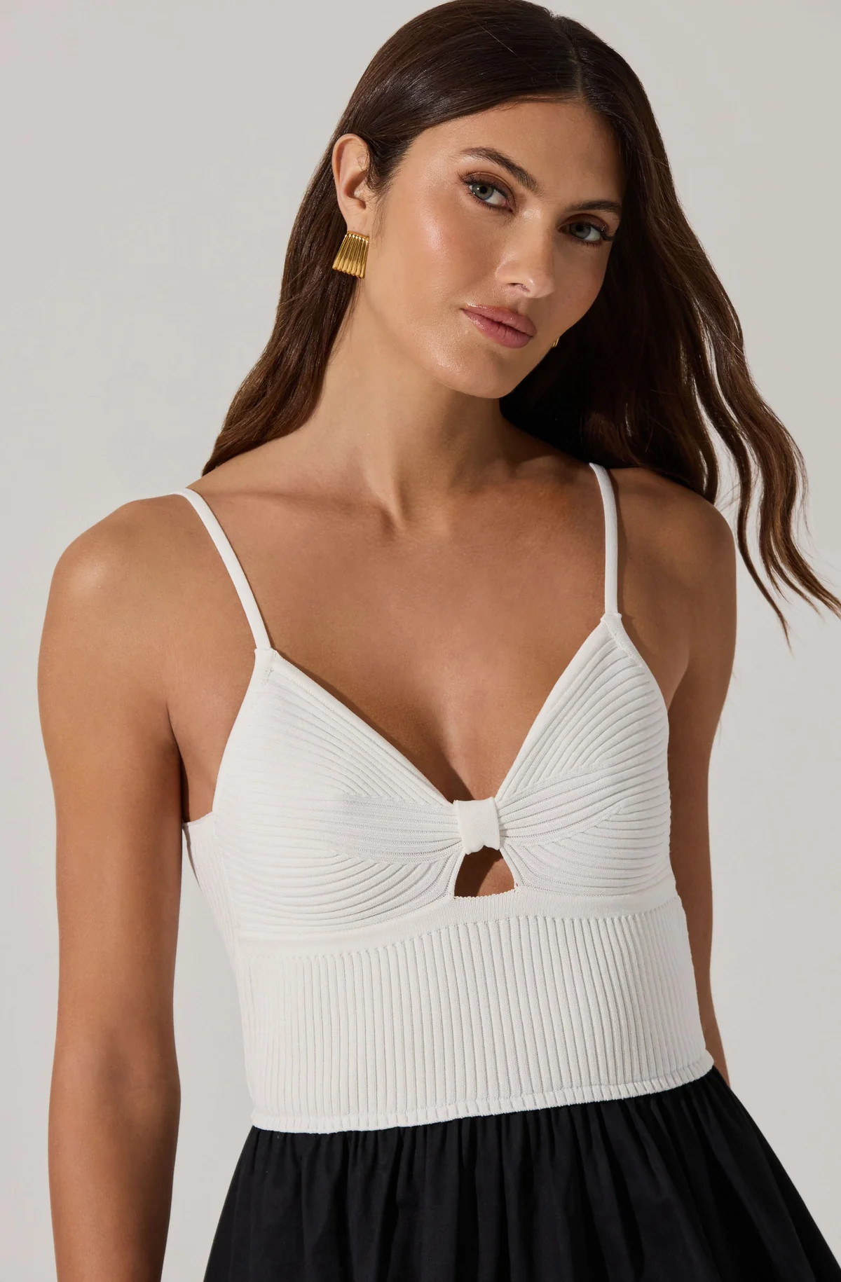 Contrast Mixed Media Midi Dress - White black / L | ASTR The Label (US)