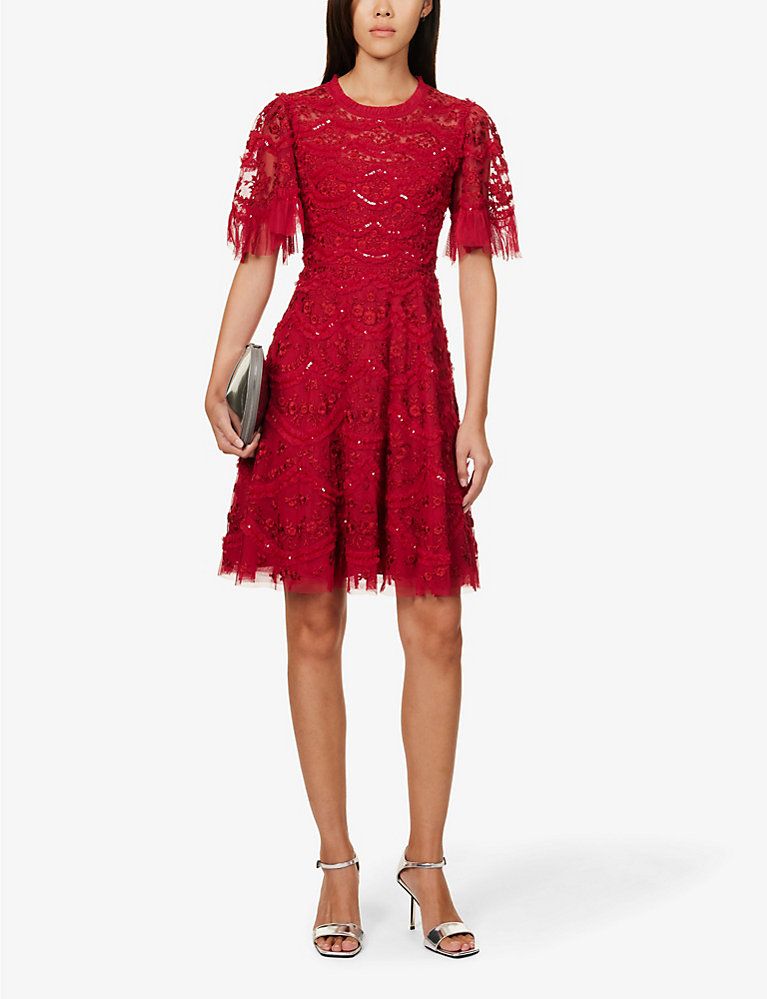 NEEDLE AND THREAD Lily sequin-embellished recycled-polyester mini dress | Selfridges