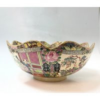 Vintage Chinese Rose Medalion Bowl/Corner Cut Porcelain Footed Base Hand Painted #theshopsinuptown Sw #37x | Etsy (US)