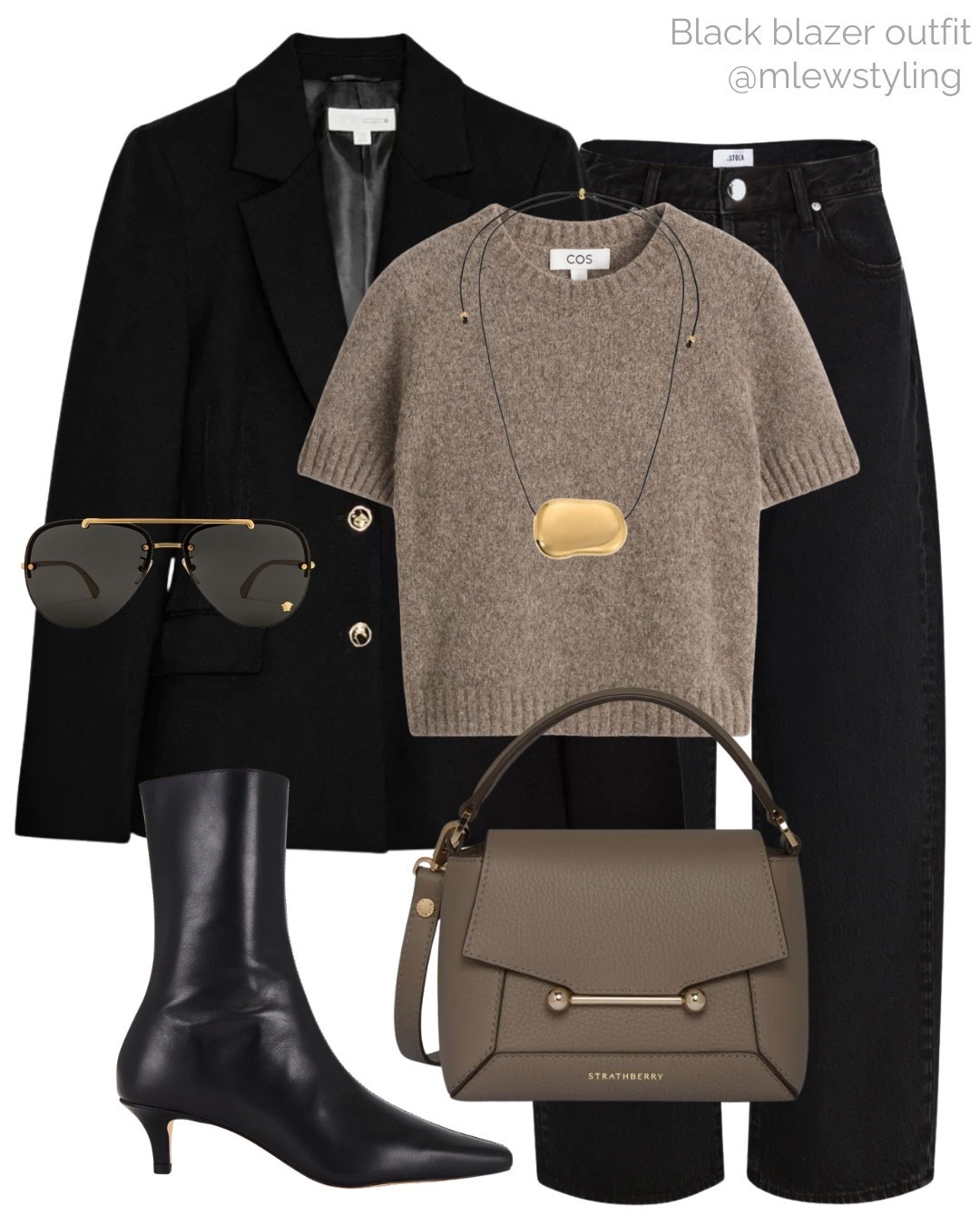 Black and taupe 🤎

Tags: autumn outfit, fall boots, raye black leather booties, strathberry handbag, COS sweater tee, revolve pendant necklace, Versace aviator sunglasses, Zara black blazer, barrel leg jeans, pistola black denim, casual workwear, office outfit 

#LTKStyleTip #LTKWorkwear #LTKShoeCrush