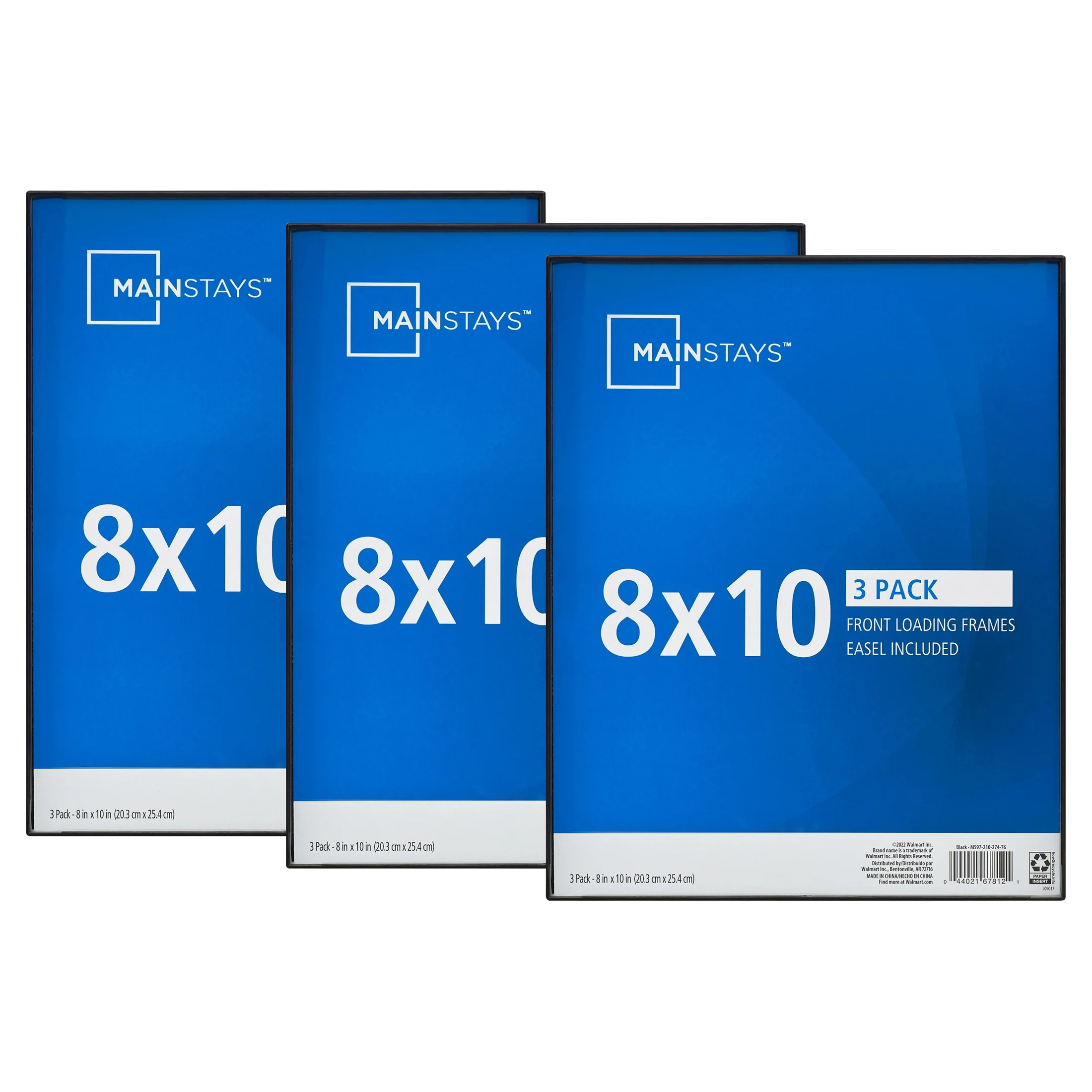 Mainstays 8x10 Front Loading Basic Tabletop Picture Frame, Black, Set of 3 | Walmart (US)