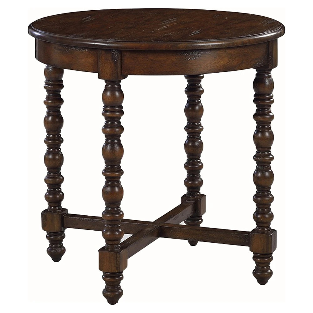 Marceau French Country Dark Brown Acacia Wood Round Side Table | Kathy Kuo Home