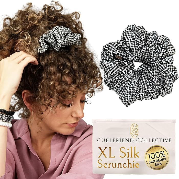 Curlfriend Collective Houndstooth XL Silk Scrunchie \u2013 100% 22 Momme Mulberry Silk Hair Tie f... | Amazon (US)