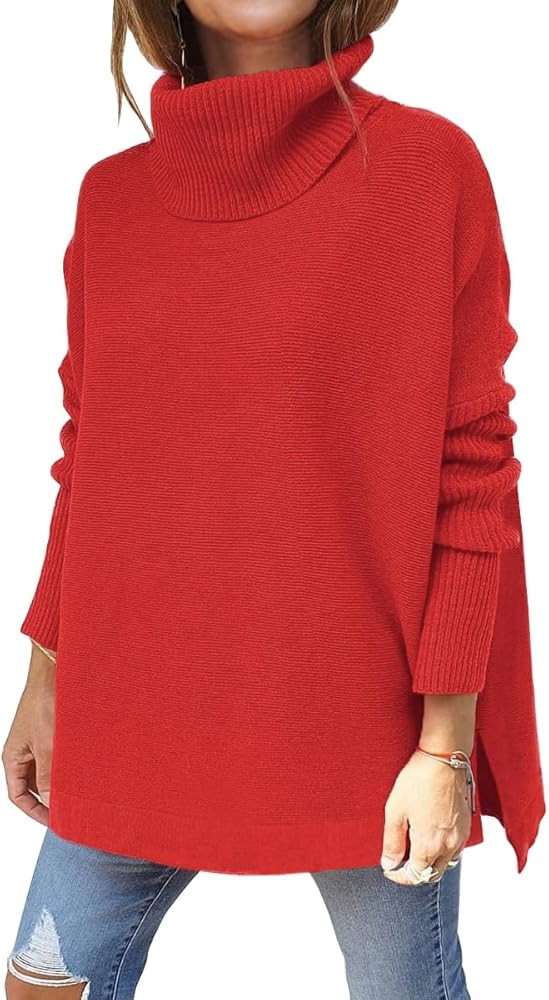LILLUSORY Women's Turtleneck Oversized Sweaters 2023 Fall Long Batwing Sleeve Spilt Hem Tunic Pul... | Amazon (US)