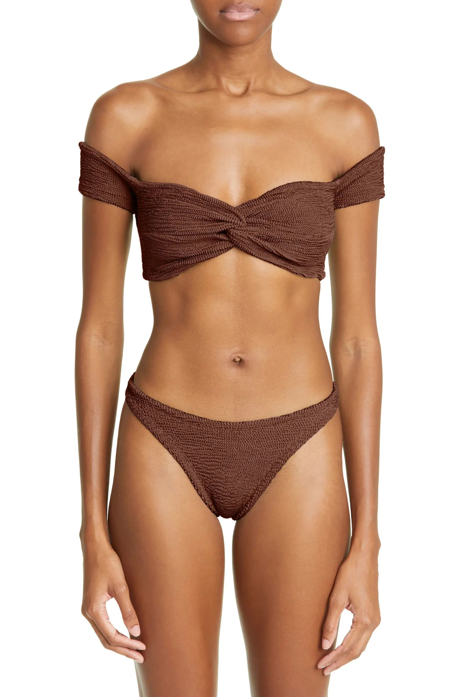 Hunza G Brigette Off the Shoulder Seersucker Two-Piece Swimsuit | Nordstrom | Nordstrom